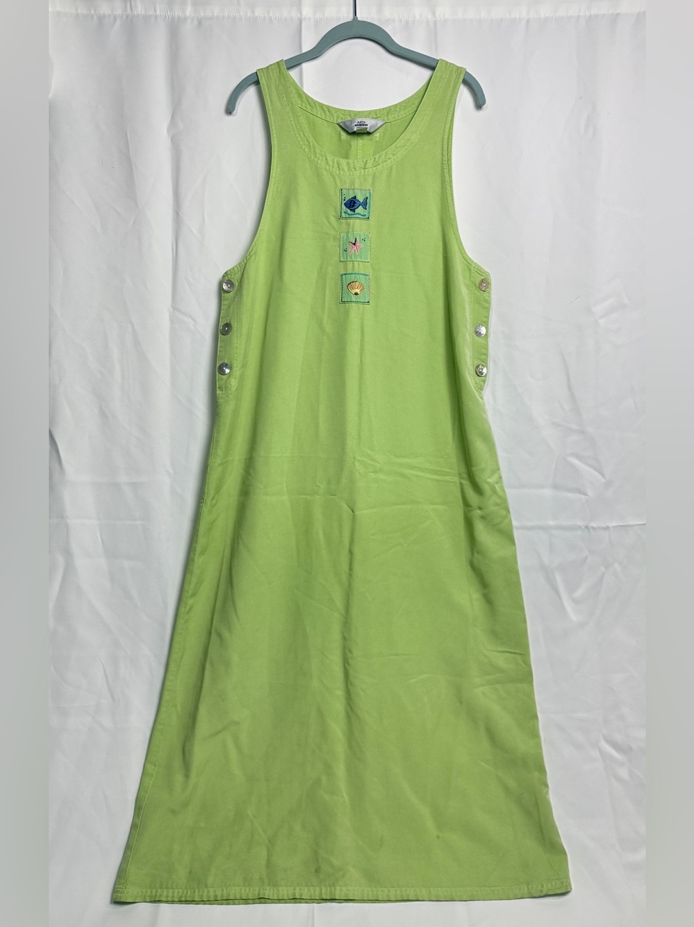 VTG 90s Amy K Su Light Green Coastal Maxi Long Dress w/ Embroidery Medium